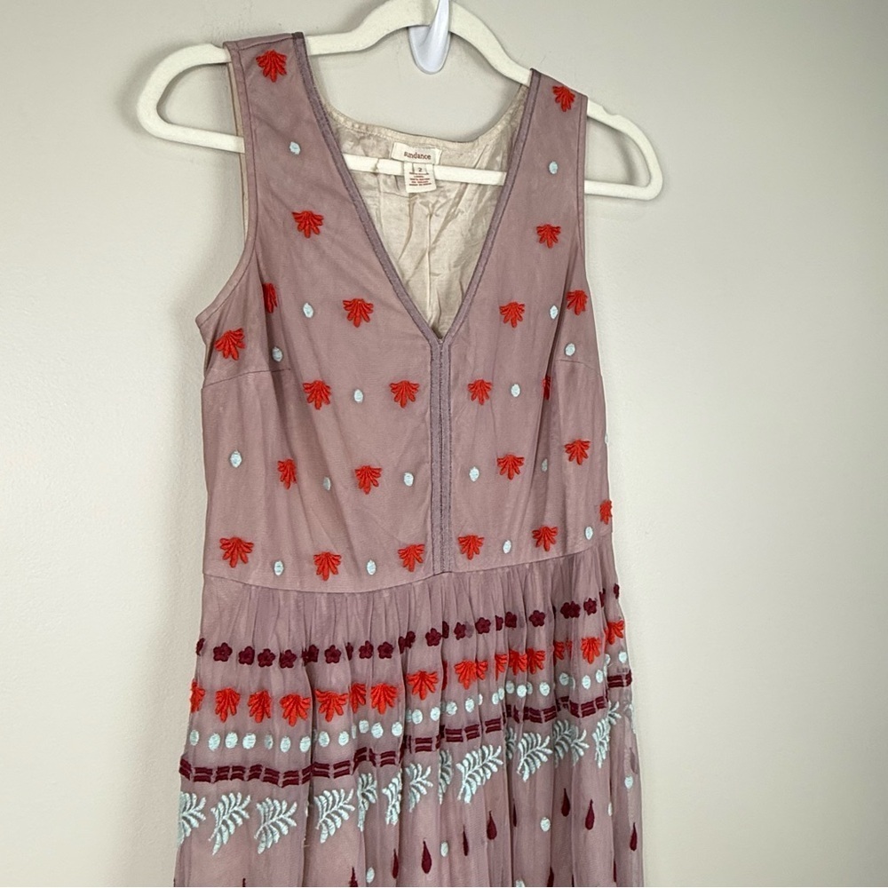 Sundance Dress Womens 2 Embroidered Floral Sheer V-Neck Sleeveless Pink Boho - Picture 7 of 8